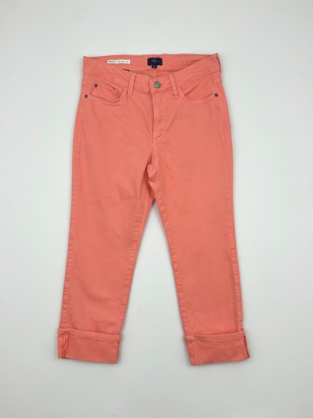NYDJ Dayla Coral Pink Wide Cuff Capri Pants Size 2